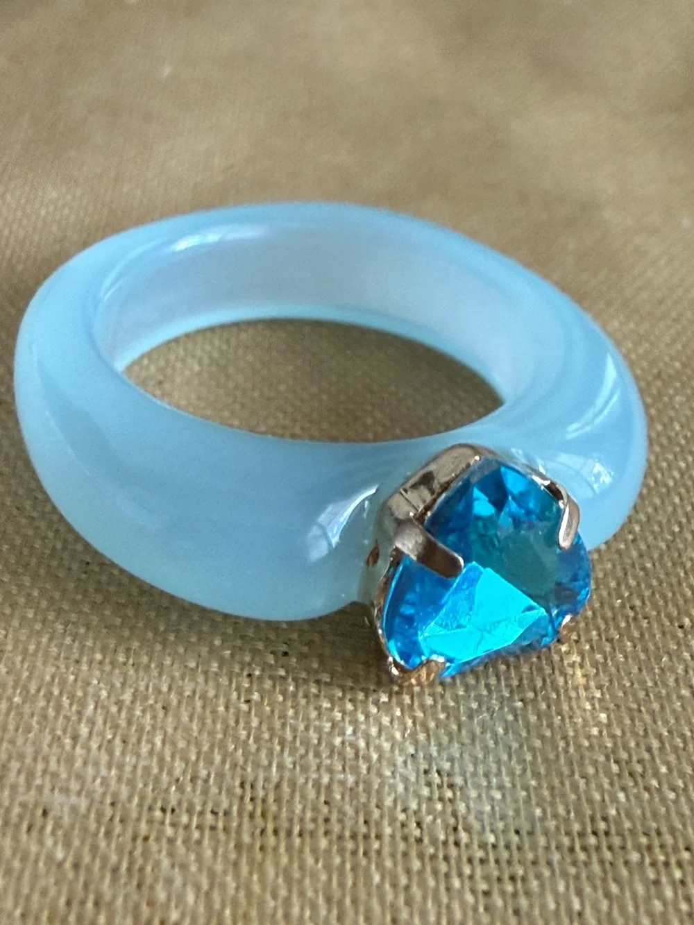 Blue Resin Statement Ring with Blue Crystal Accent